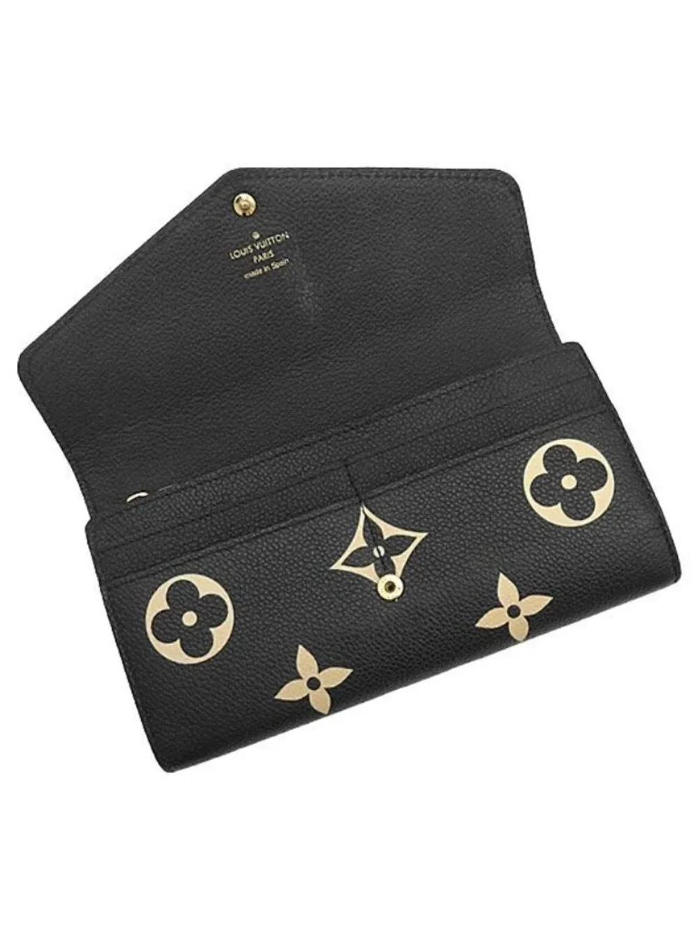 Louis Vuitton Wallet Portefeuille Sarah Monogram Empreinte Black Beige Gold